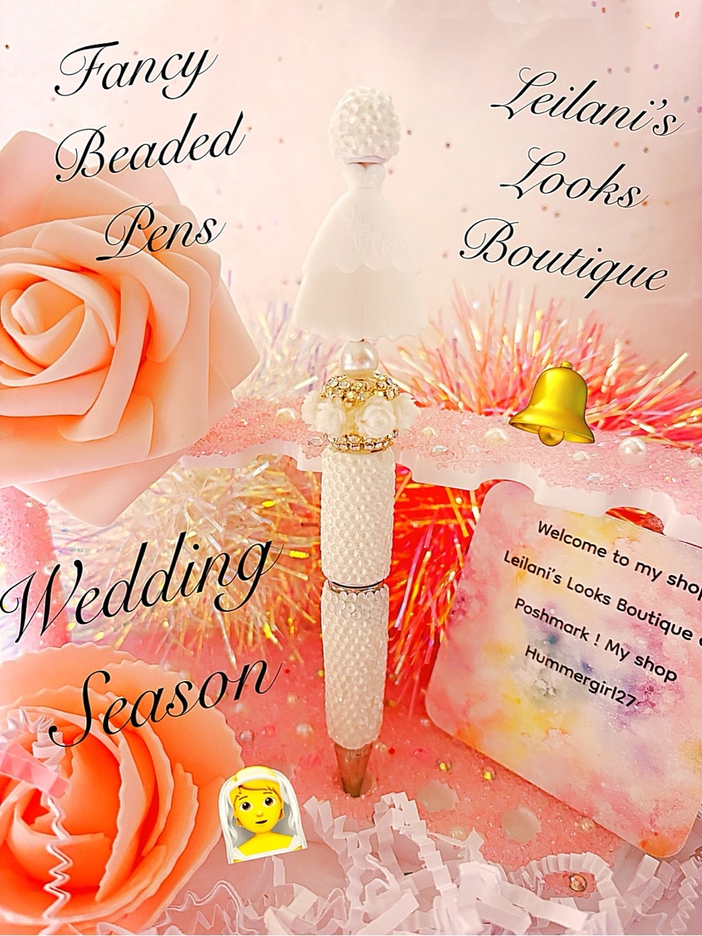 White Beaded Fancy Pen/Fancy beaded pen/gifts/wedding season/bride/